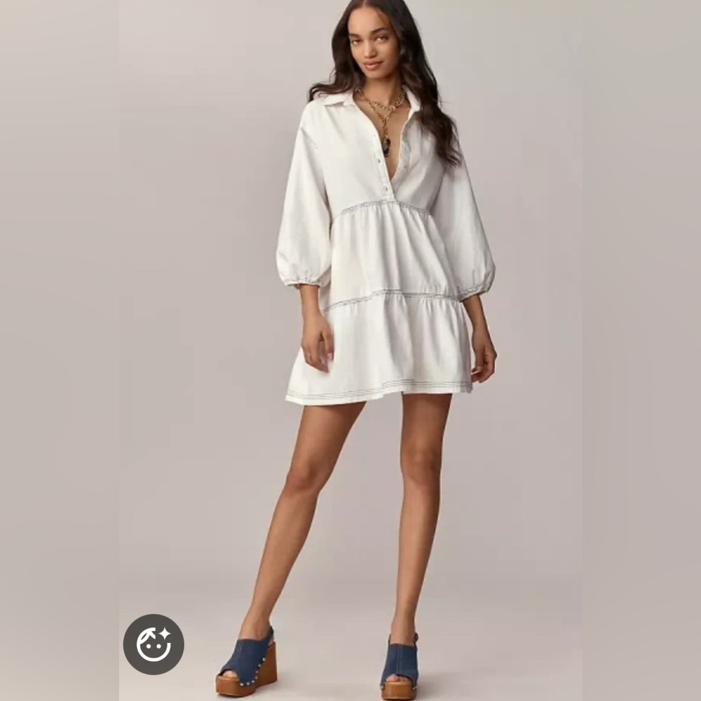 Maeve Blue and White Button front dress